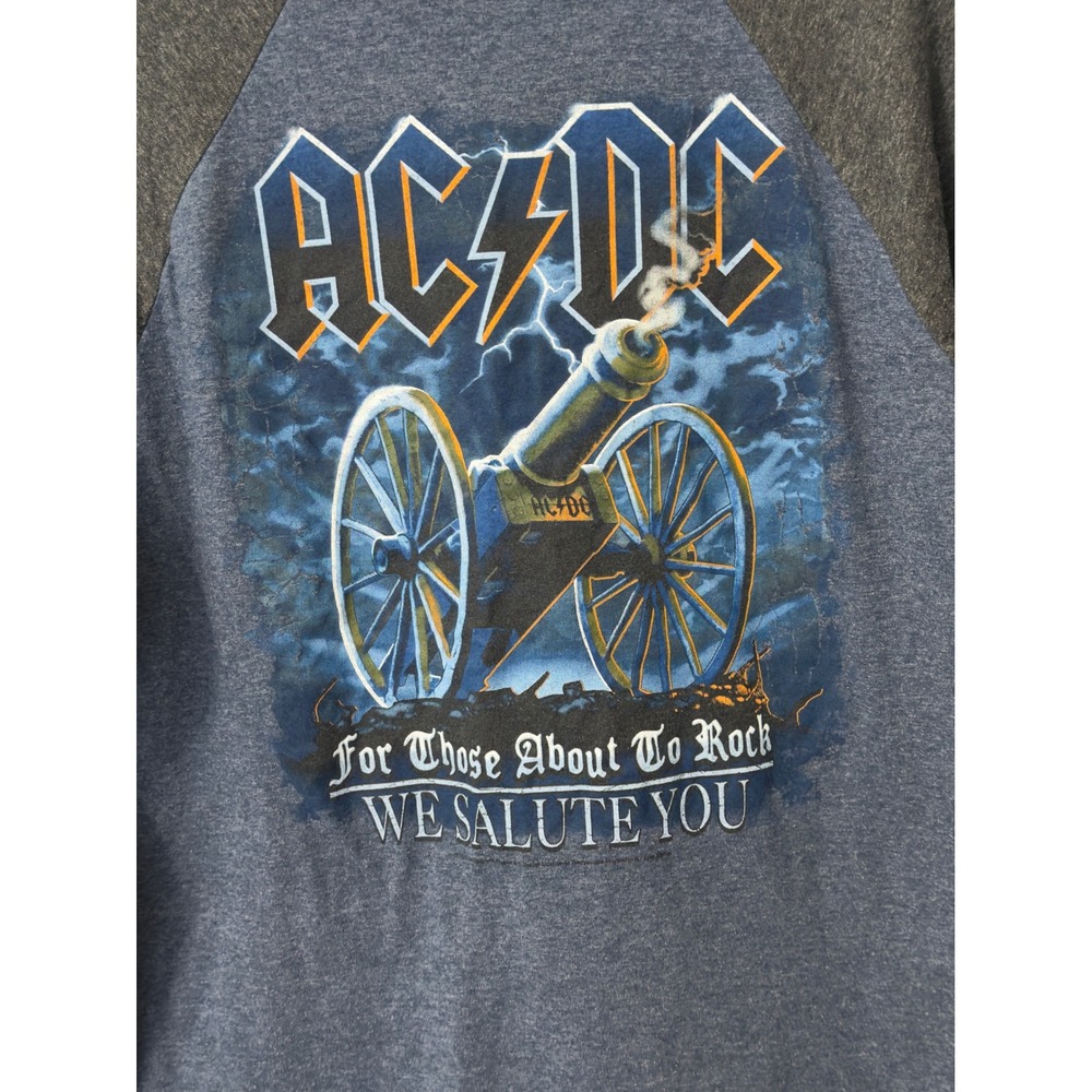 Liquid Blue AC/DC Long Sleeve Shirt Mens M Blue Grey Cannon Graphic Rock & Roll